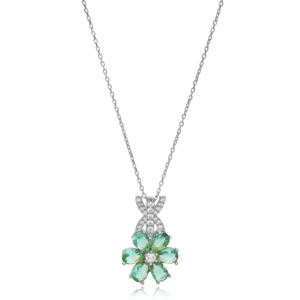 Fleur Design Poire Forme Paraiba CZ Pierre Charme Collier Artisanat Turc 925 Bijoux En Argent - Product Image 5