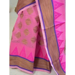Banarasee Handloom Algodón Saree con Resham Work-Rosa - Product Image 3