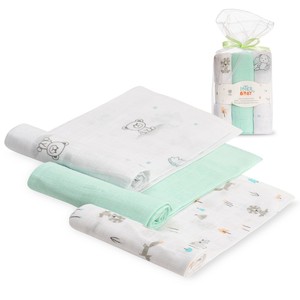 SWADDLES 80X80-PACK3 100% Algodón Tejido MOD. FOREST JUNGLA Estampado Animal Verde - Product Image 1