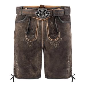 Allemand et autrichien Lederhosen Long et Pant Short set shirt Distressed Leather Vintage Look Brodé Bavarois Lederhosen - Product Image 1