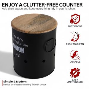 ชุดกล่องเก็บอาหารทรงกลมคลาสสิก 3 ใบ ทำจากโลหะ พร้อมฝาปิด สำหรับเก็บมันฝรั่ง หัวหอม และกระเทียม ปลอดภัยสำหรับอาหาร - Product Image 3