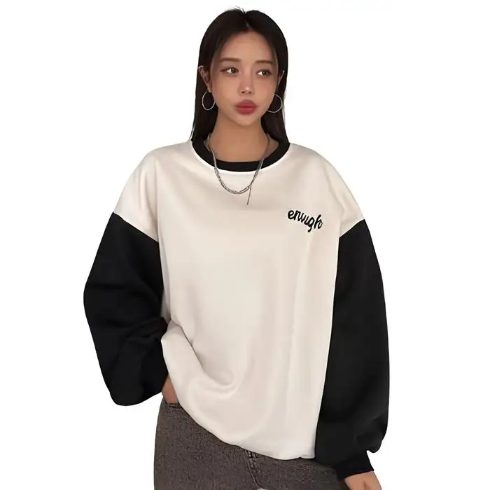 Oversized Sweatshirt Met Witte Print En Mouwen 60% Katoenen Unisex-Print Pullover Met Ronde Hals