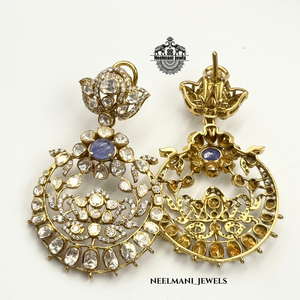 Boucles d'oreilles chandelier Tanzenite vintage tendance plaquées or 18 carats, forme fleur, zircon, diamant, saphir, or rose pour mariage - Product Image 4