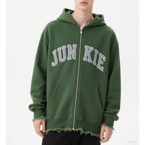 Cómoda Sudadera con capucha de gran tamaño para hombres Unisex Lavado con ácido pesado desgastado con bordado de logotipo personalizado - Product Image 1