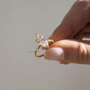 Anillo de compromiso de diamante Moissanite de corte Marquesa de 2,50 quilates solitario alargado en oro amarillo de 14K / 18K ajuste elegante de seis puntas - Product Image 5