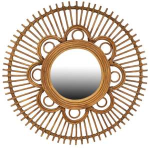 Handmade Two-Layer Rattan <b>Flower</b> Design <b>Mirror</b> Creative Festival Style for Bedroom Living Room Bathroom Home Use Framed Pattern - Product Image 1