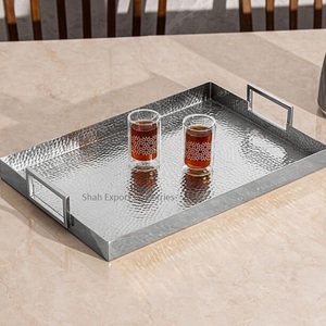 White Coated Metal Serving <b>Tray</b> With <b>Silver</b> Handles Rectangle <b>Tray</b> for Home & Hotels <b>Drinks</b> & Snacks Serving <b>Trays</b> - Product Image 3