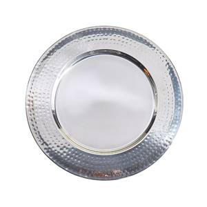 Placa de cargador de plata de acero inoxidable de calidad superior con cargador de plato de cena de colocación de servicio único martillado - Product Image 1