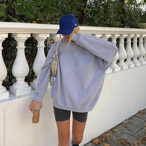 Sweat-shirt décontracté en coton 100% surdimensionné avec logo personnalisé pour femmes, col rond brodé, logo sur le devant pour l'hiver - Product Image 2