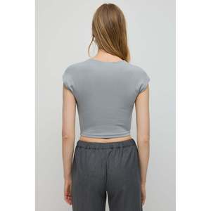 Camiseta Corta de Verano para Mujer, Corte Regular, Manga Larga, Casual, Sexy, Cuello Redondo, Transpirable, 100% Modal, Talla XS - Product Image 6
