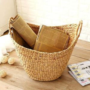 Fabricante de Vietnam, cesta de almacenamiento de jacinto de agua, cesta de paja para la colada, almacenamiento tejido a mano con asas, cesta hecha a mano para el hogar - Product Image 2