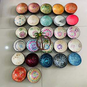 Tazón de lujo de cáscara de coco lacada con diseños variados, artesanía, arte popular, colorido, Coco-Eco Vietnam - Product Image 6