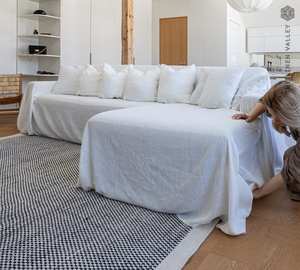 Boho Style Linen Coverlet Natural Linen Sofa Bed Cover Rustic Couch Cover for Bedroom Washable Washable Boho Sofa Slipcovers - Product Image 3