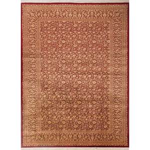 Alfombras de Seda Anudadas a Mano Gulmarg, Diseño Floral Rojo y Naranja, Rectangulares, para Pasillo y Sala de Estar, Modelo Pae-6355 - Product Image 1