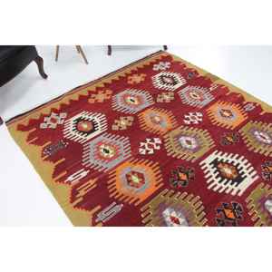 Tapis turc vintage 6,3x10,1 pieds, tapis en laine rouge camouflage - Product Image 1