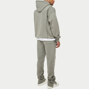 Ensemble de survêtement léger pour homme en coton brut 100% avec sweat à capuche à épaules tombantes et poches latérales, coupe oversize respirante et unie - Product Image 2