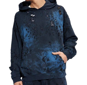 Logo personnalisé 400GSM coton tricoté basique mélangé en détresse lavé sweat à capuche pour hommes visage intégral hiver automne sweat - Product Image 3