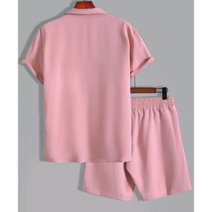 Camiseta informal transpirable de alta calidad para hombre, conjuntos de pantalones cortos, camiseta de manga corta, pantalones cortos, conjunto sólido, cintura elástica cómoda para hombre - Product Image 4