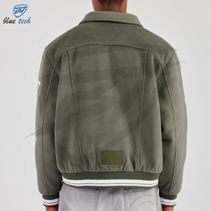 High Quality Custom Printed Embroidery Logo Varsity <b>Jacket</b> Canvas Stand Cow Skin Streetwear Winter Fashion Wholesale OEM Service - Product Image 4