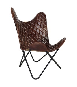 Silla con diseño de mariposa, sillón de salón de cuero genuino, marrón, Retro - Product Image 6