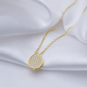 Collier minimaliste en argent sterling 925 avec pendentif en forme de poire en zircon clair, tendance, bijoux fins - Product Image 3