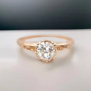 Solitario de oro sólido de 14K, anillo de compromiso de diamante cultivado en laboratorio blanco de 7 MM, anillo de promesa de boda de filigrana antigua para ella para fiestas - Product Image 6