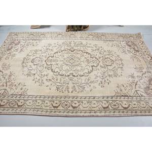 Alfombra turca Vintage de 5,4x8,4 pies, Beige, marrón, área grande, respaldo de látex de lana, Patchwork para adolescentes, pasillo rectangular de Tabriz - Product Image 3