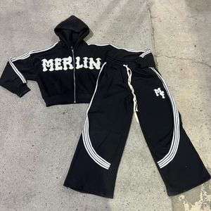 Survêtement unisexe personnalisé en molleton épais d'hiver, imprimé EDM et délavé à l'acide, effet vieilli, coupe évasée, avec pantalon de survêtement et sweat-shirt - Product Image 2