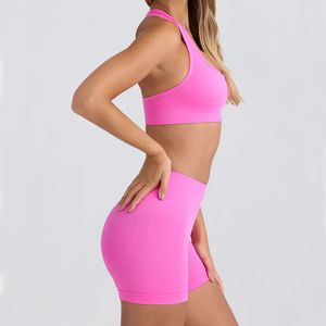 Women's Solid Pattern <b>Sports</b> <b>Bra</b> and Yoga Shorts Quick-Drying Breathable Gym Wear Plus Size Fitness Set Wholesale Custom - Product Image 2