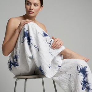Pantalones Anchos con Cintura Elástica, Estampado Floral, Bolsillos, 100% Lino - Product Image 3