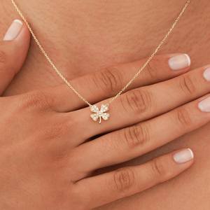 Collier pendentif trèfle à quatre feuilles en or rose pur 10 carats, chaîne à maillons réglable, certifié IGI, pour un usage quotidien, prix d'usine - Product Image 6