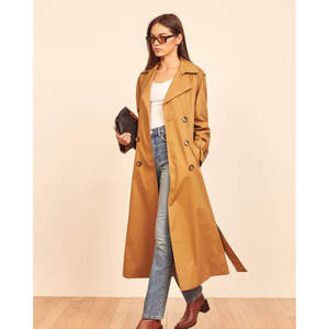 Abrigo largo de mujer con solapa cruzada y botones de cristal, tejido, moderno, bordado, teñido liso, cortavientos y transpirable - Product Image 2