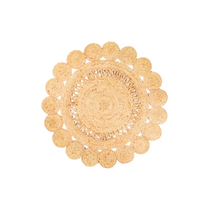 Tapis ronds en jute biologique brodés à la main, lavables et antidérapants pour la maison, le bureau et l'extérieur. - Product Image 5