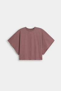 เสื้อยืดสีคุณภาพดีที่สุดสำหรับผู้หญิง แขนทรงปีกค้างคาว ขนาดใหญ่ สีม่วงอมน้ำตาล มีทุกขนาด ทรงหลวมใส่สบาย - Product Image 4