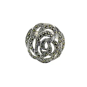 Bague cocktail fleur en argent 925 et marcassite pour femme, style vintage, sertie pavé, bijoux du Rajasthan - Product Image 1