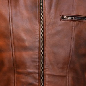 Chaquetas de cuero marrón genuino sólido casual para hombre - Product Image 4
