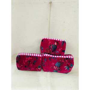 Bolsa de Maquillaje de Moda Jaipuri, Patrón Bordado, Tela de Terciopelo, Cierre de Cremallera, Portátil, Suave, Estilo Bohemio, Motivo de Letras Dulces, con Asa - Product Image 1