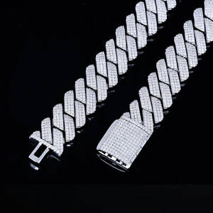 Joyería fina Plata de Ley 925 cadena de eslabones cubanos VVS Moissanite diamante 3 filas 15mm 20mm estilo Hip Hop collar pulsera oro - Product Image 4