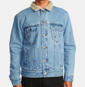 High Quality Vintage Winter Men's Denim Jacket with Button <b>Detail</b> Fleece Lined Cotton Outerwear Customizable Plus Size - Product Image 5