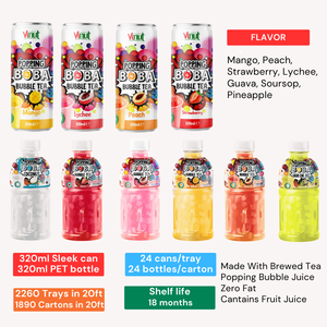 เครื่องดื่มน้ำมะม่วงชาระบับเบิ้ล popping Boba 330ml ผลิต vinut | น้ำตาล0ฉลากส่วนตัวตัวอย่างฟรี oemodm - Product Image 4