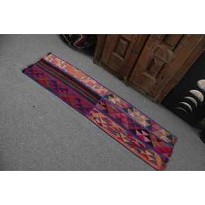 1.4x5.1 ft <b>Rug</b>, Turkish <b>Vintage</b> <b>Rug</b>, Purple Moroccan Wool <b>Rug</b> - Product Image 4