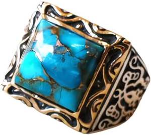 Anillo de Hombre al por Mayor, Nuevo, con Turquesa Azul Natural, Estilo Otomano, Joyería de Plata de Ley 925 - Product Image 1