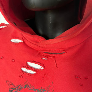 เสื้อฮู้ดดี้ผู้ชายสไตล์วินเทจปี 2026 แบบ OEM ขายส่ง ผ้าฟลีซรักษ์โลก ปักลาย апплика ล้างสีแบบ Acid Wash หนานุ่ม ทรงดิสเทรส - Product Image 3