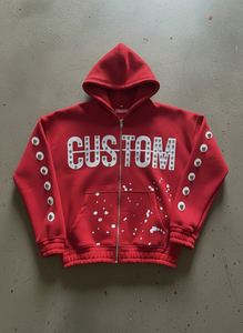 Sudaderas con Capucha de Felpa de Alta Calidad Personalizadas, Diseño con Tachuelas, Logotipo Serigrafiado, Estilo Holgado con Cremallera, Unisex, Ropa Urbana - Product Image 3