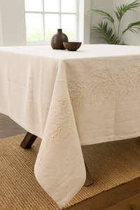 Custom Rectangular Cotton Linen <b>Tablecloth</b> <b>Embroidered</b> Floral Border Washable Durable for Living Room Home Wedding Party Use - Product Image 5