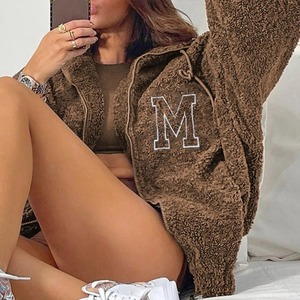 Bomber <b>Jacket</b> <b>Women</b> <b>Women's</b> Baseball <b>Jackets</b> Letter Varsity Oversized Winter Faux Fur Long Sleeve Vintage Loose Teddy Coats - Product Image 5