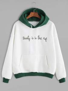 Sudadera con Capucha de Forro Polar Transpirable de Moda para Invierno, Cómoda Mezcla de Poliéster/Algodón, Diseño Bordado y con Cuentas, Bolsillo con Estampado Digital - Product Image 4