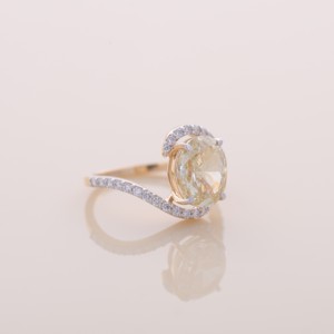 Anillo de compromiso/boda con halo de diamantes amarillos ovalados certificados por IGI, banda pavé en plata de ley 925 maciza - Product Image 5