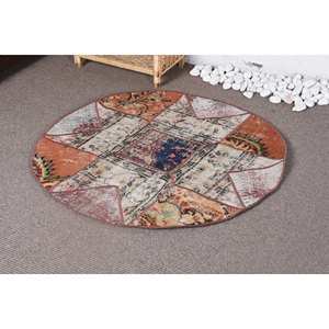 Tapis en laine vintage de grande surface 3.4x3.4 pieds Rectangle marron Beige Patchwork pour chambre à coucher Tapis en latex viscose - Product Image 3