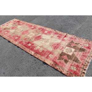 Turkish Vintage Rug, <b>Runner</b> 3.8x12.1 ft (117x370 cm) Rug, <b>Red</b> Southwestern Wool Rug - Product Image 3